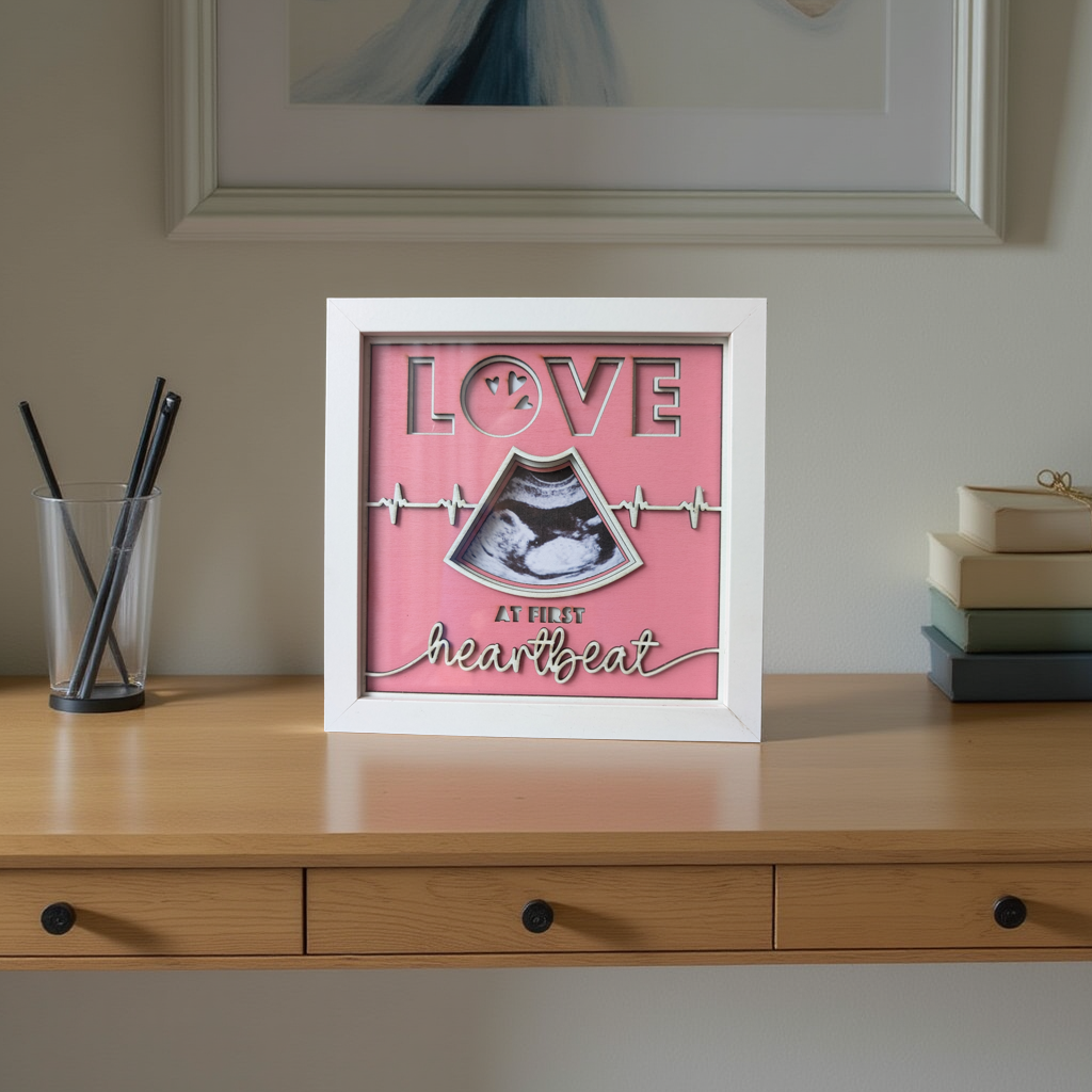 Photo Frame - Love at First Heartbeat - Girl (Wood)