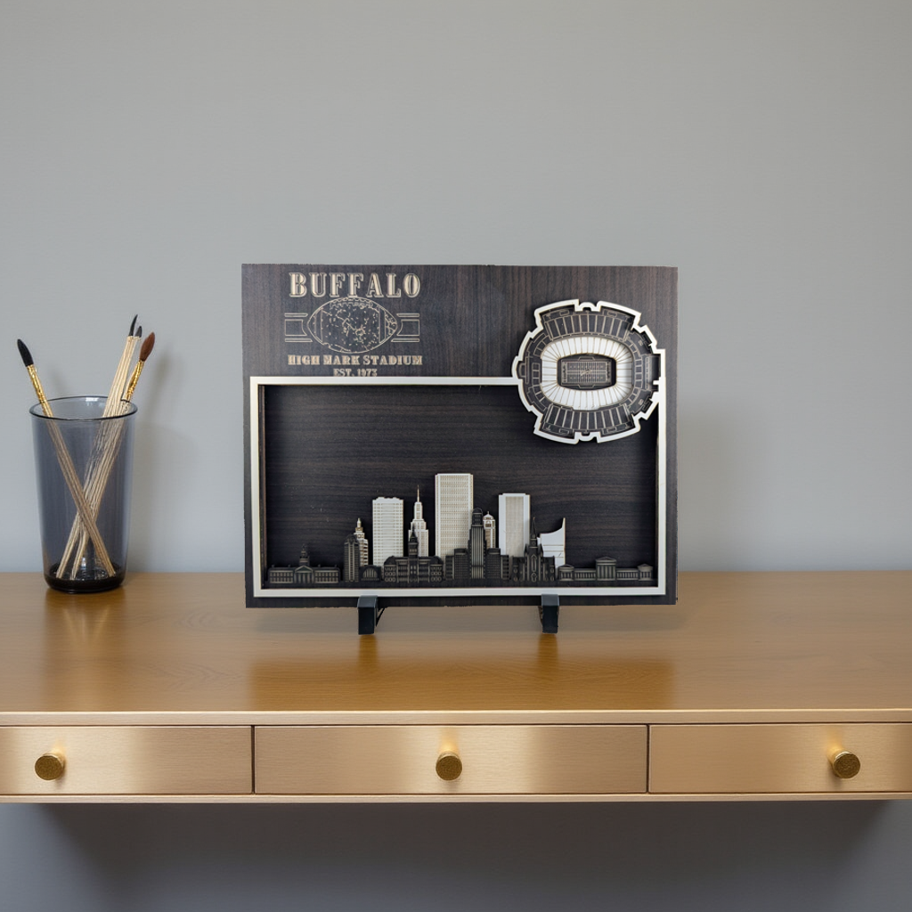 City Silhouette - Buffalo, New York and Highmark Stadium - Ebony