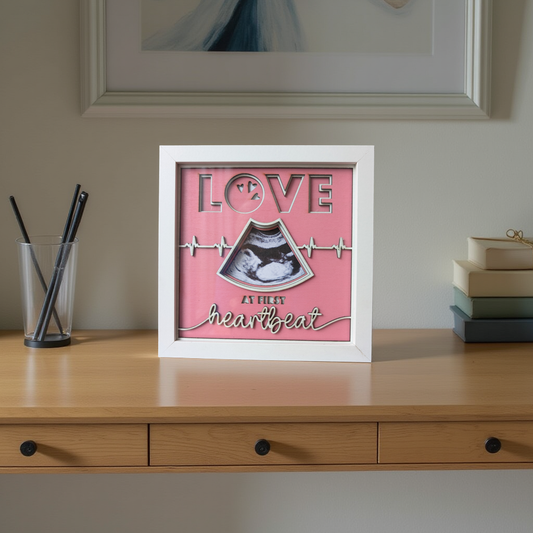 Photo Frame - Love at First Heartbeat - Girl (Wood)