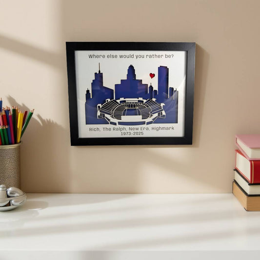Buffalo Skyline with Highmark Stadium Woodcut